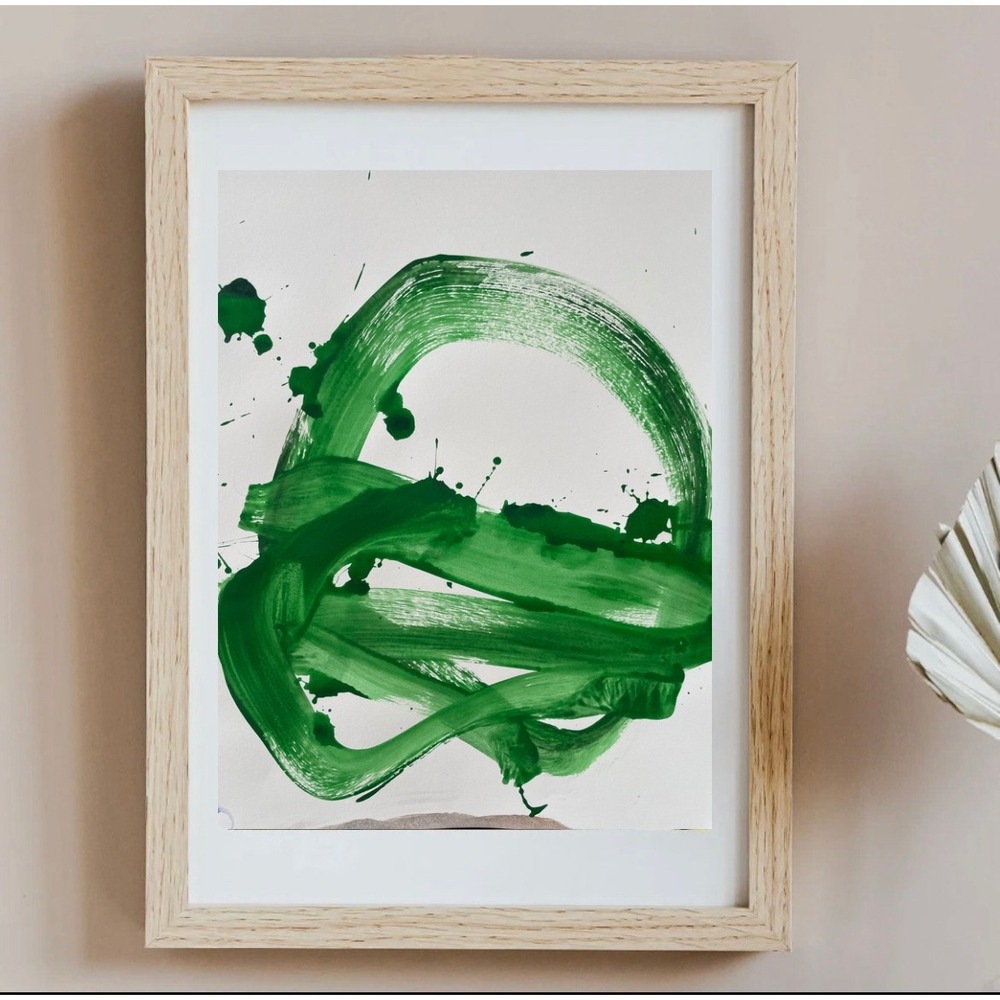 OMAN Emerald Echo Original Abstract Green Monochromatic Painting 11x14 Wall Art